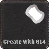 Laserable Leatherette Bottle Opener Coaster Black Silver | Create With 614