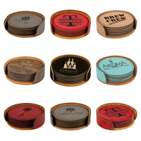 Round Laserable Leatherette 4" Coaster Set (and replacement singles)